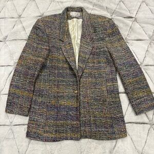 VTG Emil Rutenberg Womens Blazer Hand Woven Silk Tweed Boucle One Button Sz L